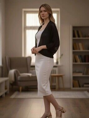 Shine New York Fine Knit Rayon Black Evening Cover Up M/L Short Sleeves